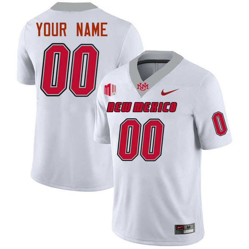 Custom New Mexico Lobos Player's Name And Number Football Jersey-White